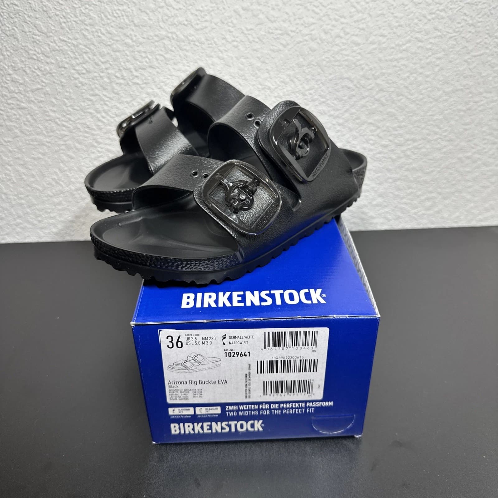 Birkenstock Arizona Big Buckle EVA Schwarz Damen Sandalen Gr. 36 Schmale Weite