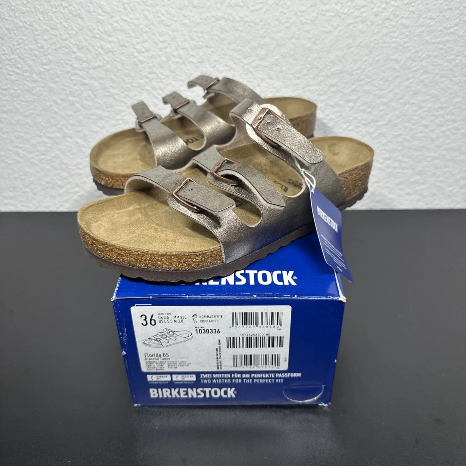 Birkenstock Florida BS Graceful Taupe Sandalen Gr. 36 Normale Weite Gold Neu