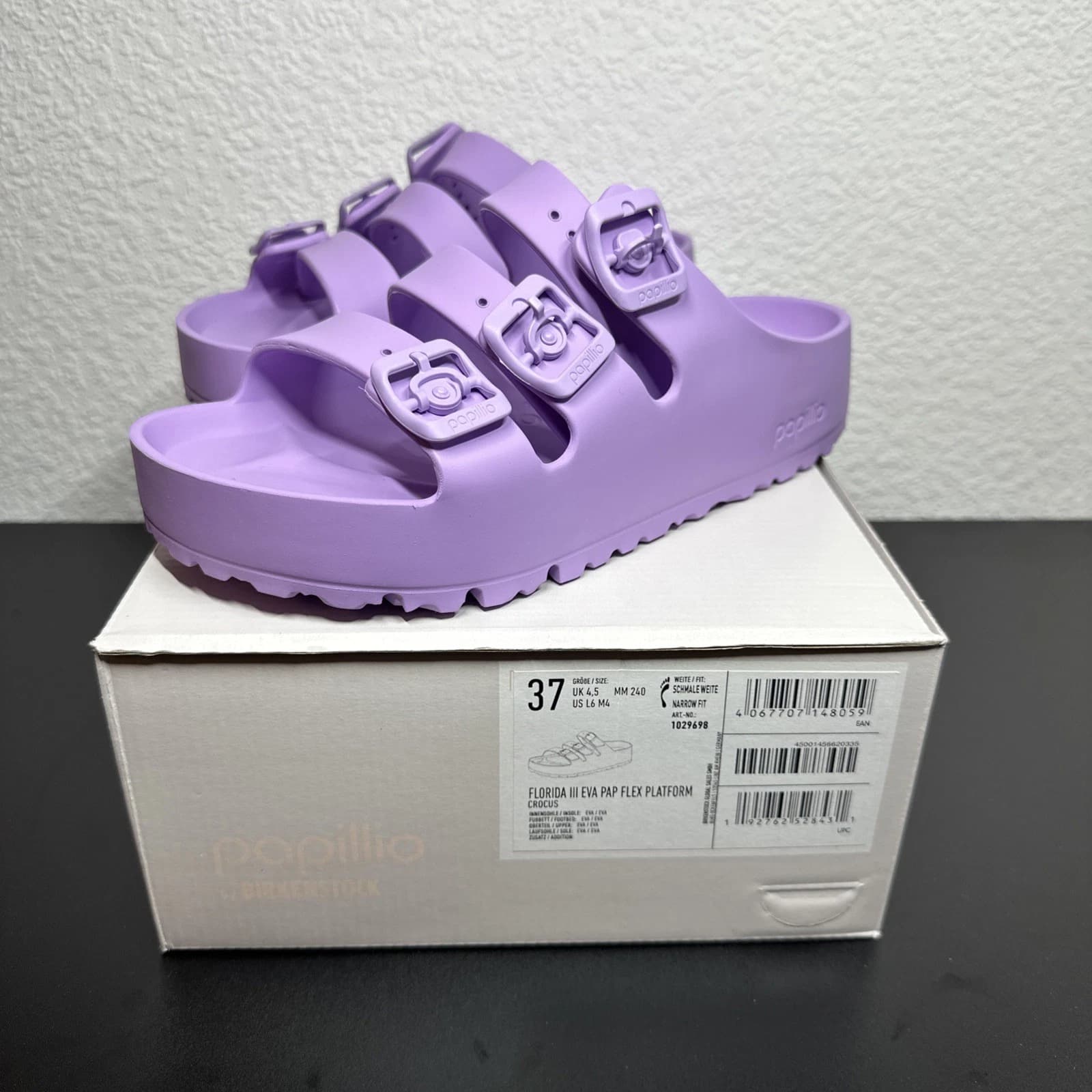 Birkenstock Florida III EVA Pap Flex Platform Crocus Gr. 37 Neu Pink Schmale Wei